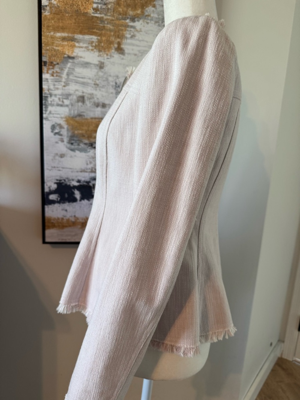 Rebecca Taylor Blush Pink Frayed Trim Zip Jacket - Picture 4 of 14